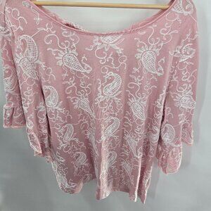 Forgotten Grace Pink White Embroidered Tie Back Top XL